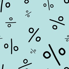 Symbols of percent symbol made as seamless pattern using black color on northern lights blue background
