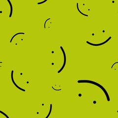 Symbols of happy smile made as seamless pattern using black color on venom green background