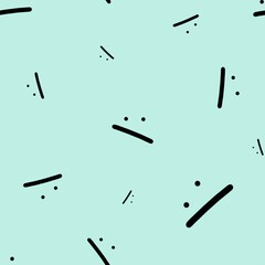 Seamless pattern from moody smile. The symbols are made in black color on aquamarine background