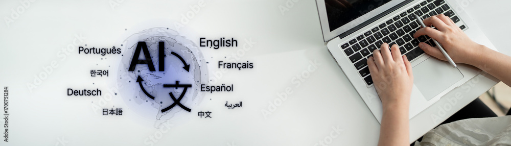 Poster global communication with multiple languages, digital translation tools, multilingual technology, cr