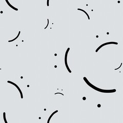 Symbols of sad smile made as seamless pattern using black color on metallic silver background