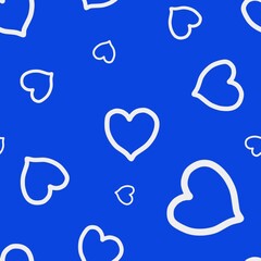 Seamless pattern from heart. The symbols are made in white color on cobalt blue background