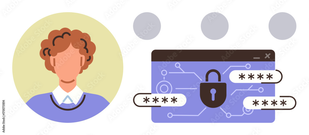 Poster user avatar next to locked browser window with encrypted passwords and circuits. ideal for cybersecu