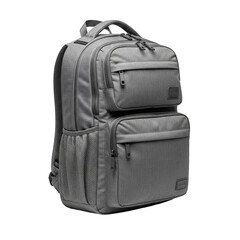 PNG eines grauen Rucksacks mit mehreren Fächern, freigestellt, modern.