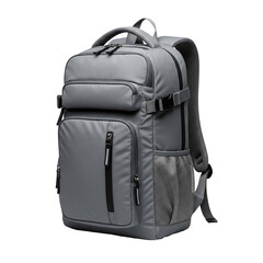 PNG eines grauen Rucksacks mit mehreren F&auml;chern, freigestellt, modern.