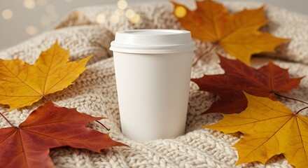 Paper Coffee Cup Mockup with Autumn Cozy Setting