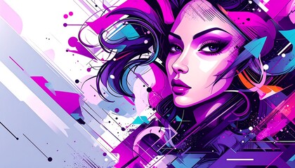Vibrant woman portrait with abstract design