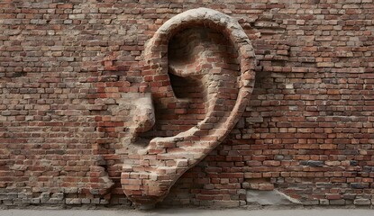 Brick wall ear sculpture hearing concept art installation architecture design