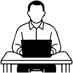 Man Working on Laptop - Minimalist Line Illustration