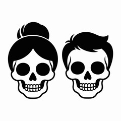 Vector illustration of two stylized skulls male and female black silhouette scalable graphic white background