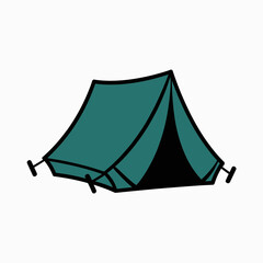 Vector illustration of a green camping tent for outdoor adventures white background