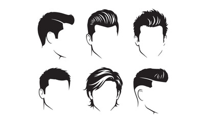 Men's Hairstyles Vector Set Fashionable Male Haircuts Silhouettes.