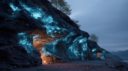 Exploring glowing rocks in a narrow canyon with lighted building entrance in petra, jordan during the day