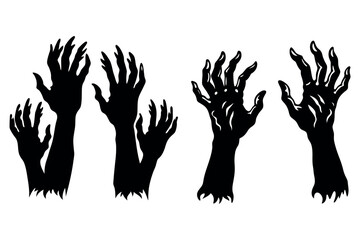 haunting zombie hands reaching upwards in eerie darkness silhouette