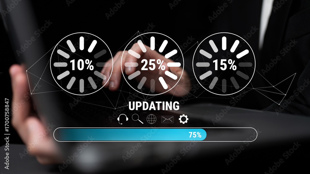 Fototapete a concept of a system update and software installation. a progress bar and loading icons showing the