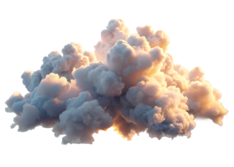 Dramatic Cloud Formation Isolated on Black Background with Golden Light Accents and Soft Texture