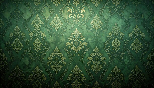 Vintage emerald green damask pattern - Powered by Adobe
