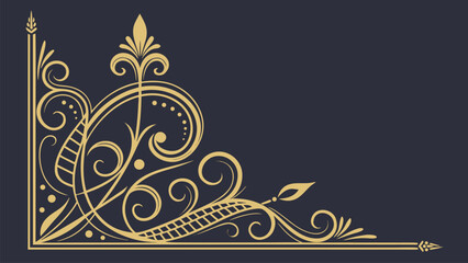 Luxury Golden Decorative Page Corner Designs with Ornamental Vintage and Art Deco Style on Dark Background Vector Illustration