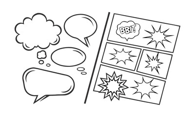 Comic Speech Bubbles Vector Set Monochrome Balloons, Outline Icons, easily editable and scalable.