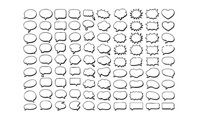 Comic Speech Bubbles Vector Set Monochrome Balloons, Outline Icons, easily editable and scalable.