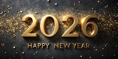 Happy New Year 2026 – Golden Glitter Celebration Background PNG