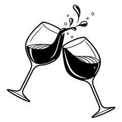 glass of wine  black and white vector 