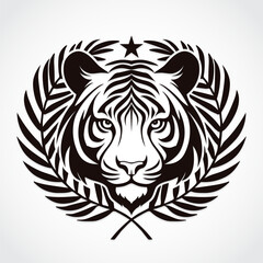 tiger head on wreath monochrome logo