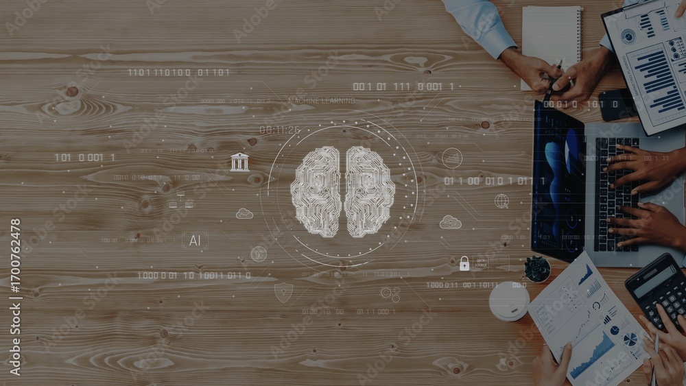 Poster this image showcases a digital brain illustration symbolizing artificial intelligence concepts, set 