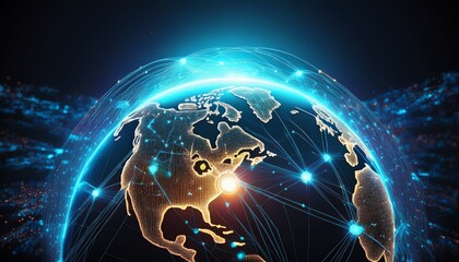 a digital representation of earth with a glowing network overlay