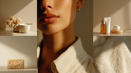 collage of a young woman in a spa