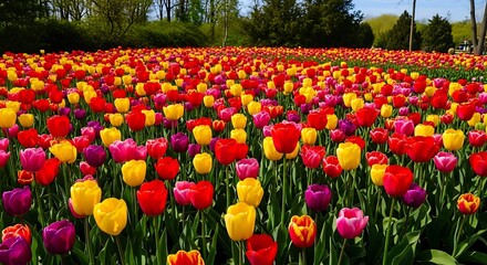 Colorful Tulip Field in Spring.