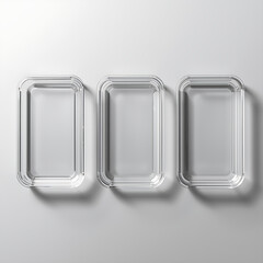 Three transparent rectangular containers are displayed in a row, showcasing their clear design.
