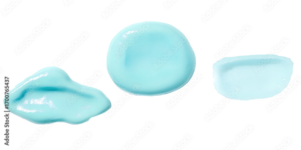 Poster three smooth light blue translucent stones or gems with irregular shapes isolated on transparent bac