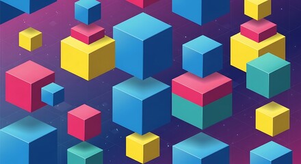 Dynamic vibrant cubes arrangement on a gradient background creating a visually stimulating