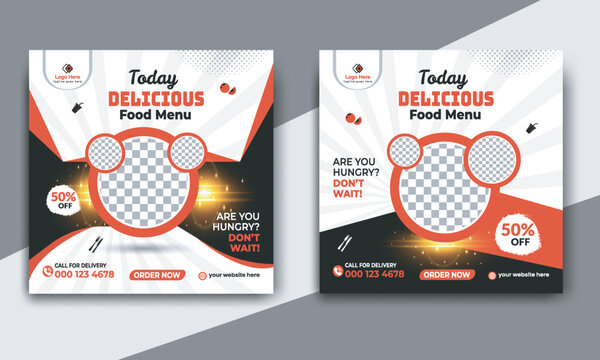 Vibrant food banner designs for social media promotions delicious restaurant offers - Powered by Adobe