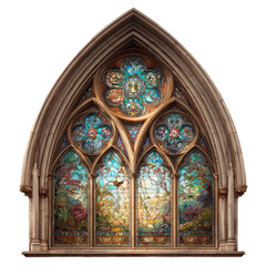 Fototapeta premium A stained glass window with a bird and trees