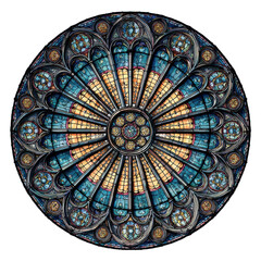 A blue and gold stained glass window