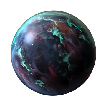 Alien planet with swirling nebulae isolated on a transparent background