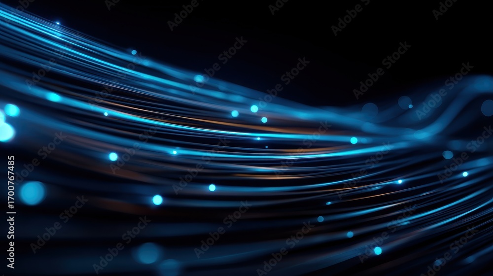 Poster dynamic blue light streaks abstract background modern technology speed data stream visuals