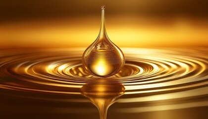 a single droplet in motion against a golden hued backdrop
