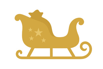 Golden sleigh with stars and gift bag illustration