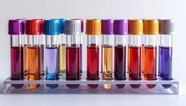 Blood collection tubes with various additives for clinical laboratory testing.