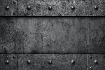 Fototapeta premium Dark gray metal texture background with rivets and panels