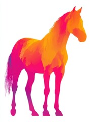 Colorful Silhouette of a Horse Standing Against a White Background Showcasing Vibrant Shades of Pink and Orange in a Creative Design