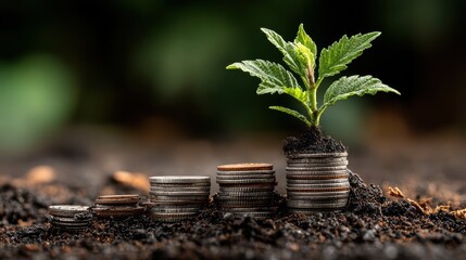 Young Green Sprout Defying Financial Gravity An Inspiring Image for Motivational Campaigns and Branding.