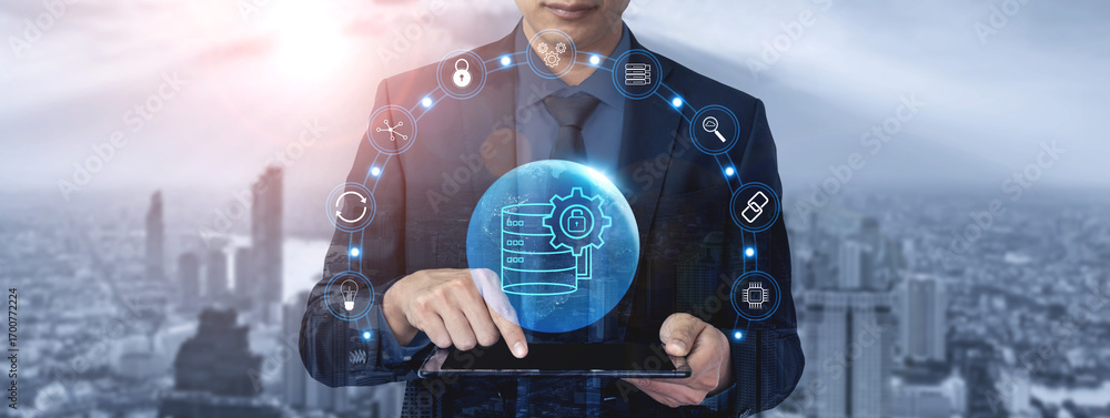 Poster global data security and database management solution. empowering businesses with secure data protec