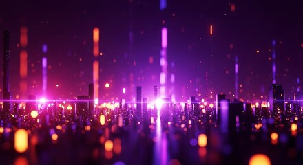 Abstract Digital Cityscape Futuristic Neon Lights Data Flow Technology