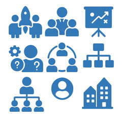 Business icons set featuring teamwork, strategy, and growth in business