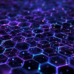 futuristic neon hexagon network pattern in blue  purple  hightech digital grid design

