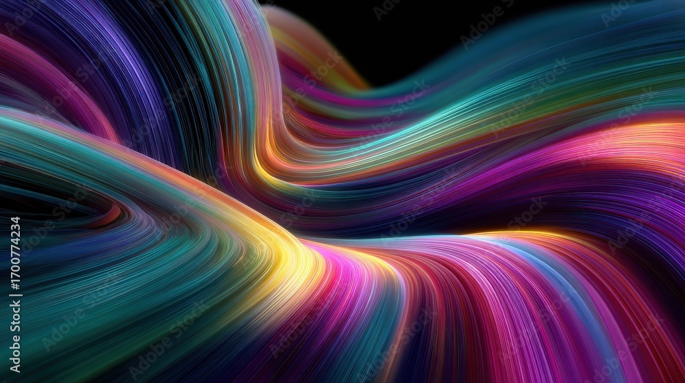Poster vibrant abstract background with flowing lines and neon colors blending together in a mesmerizing swirl of light and energy